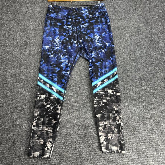 Fila Sport Pants Womens XL BLue Green Print Pull On Compression Yoga Running - Picture 1 of 6